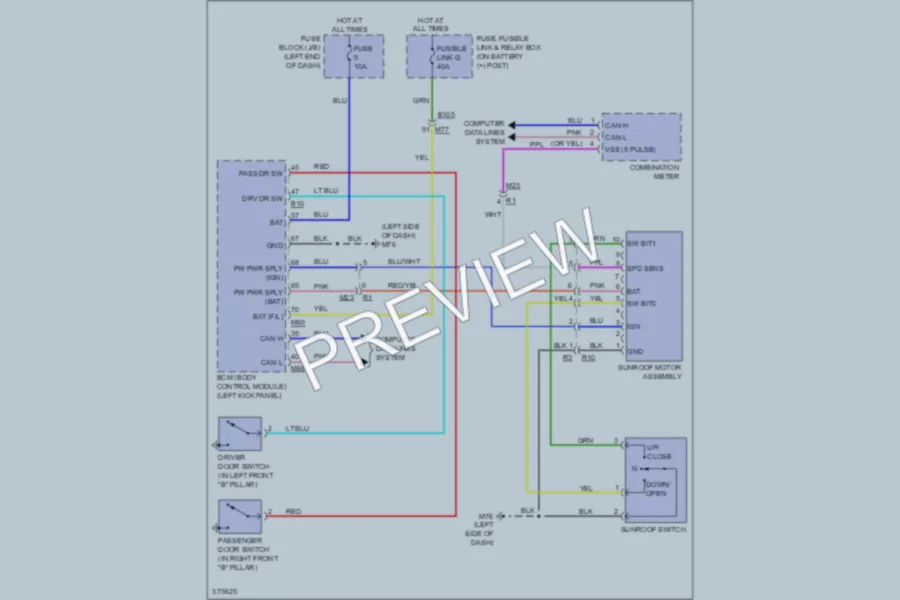 2012 Nissan JUKE Power Top Sunroof wiring diagram preview