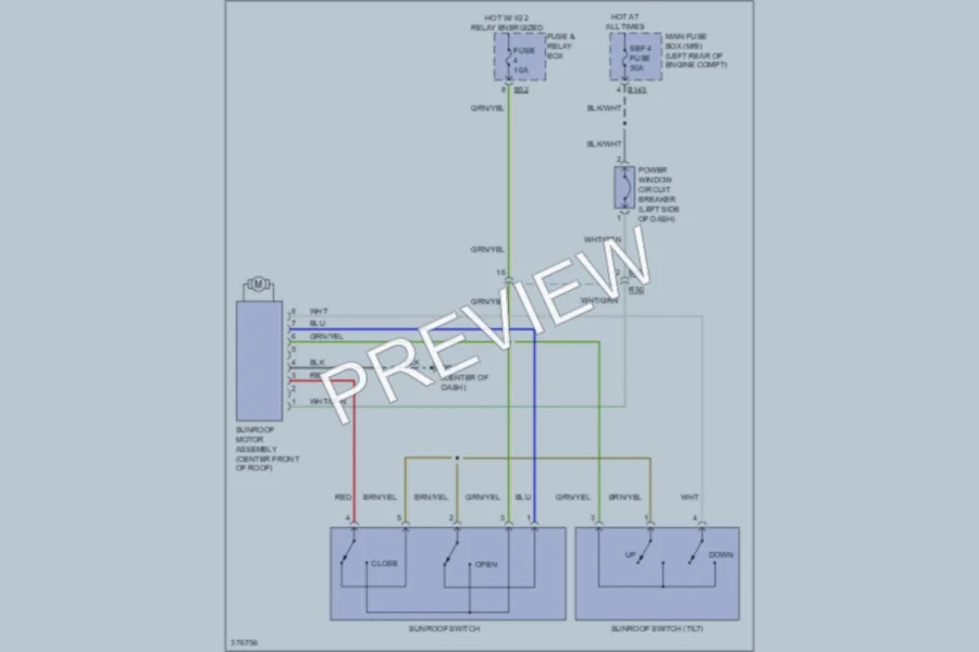 2012 Subaru 2.0L Eng Power Top Sunroof wiring diagram preview
