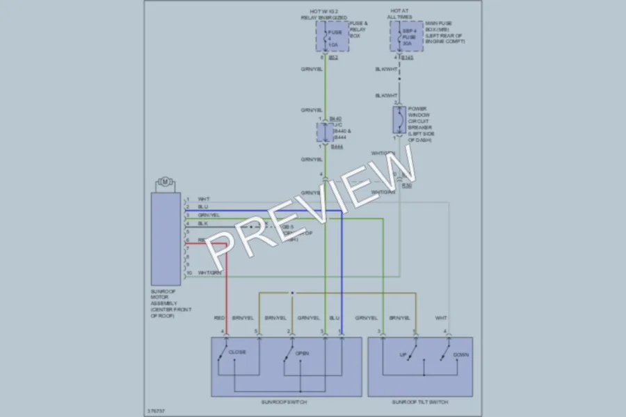 2012 Subaru 2.5L Eng Power Top Sunroof wiring diagram preview