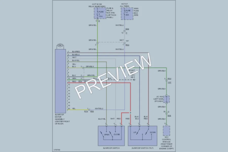 2012 Subaru Legacy Power Top Sunroof wiring diagram preview