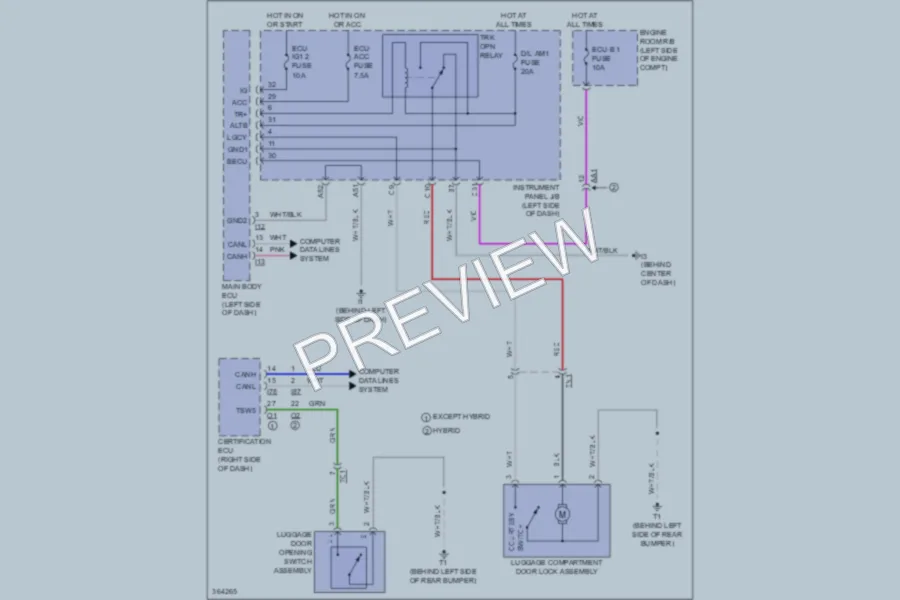 2012 Toyota Camry Trunk Tailgate Fuel Door wiring diagram preview