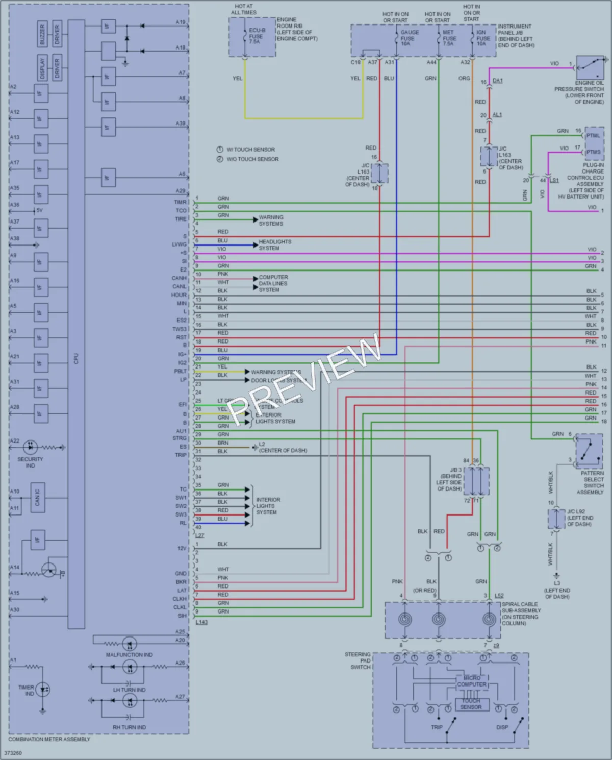 2012 Toyota Plug In Instrument Cluster wiring diagram preview
