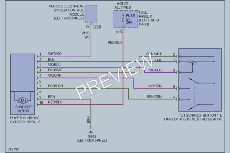 2012 Volkswagen Beetle Power Top Sunroof wiring diagram preview