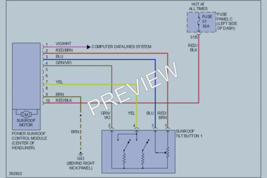 2012 Volkswagen 4D Sedan Power Top Sunroof wiring diagram preview