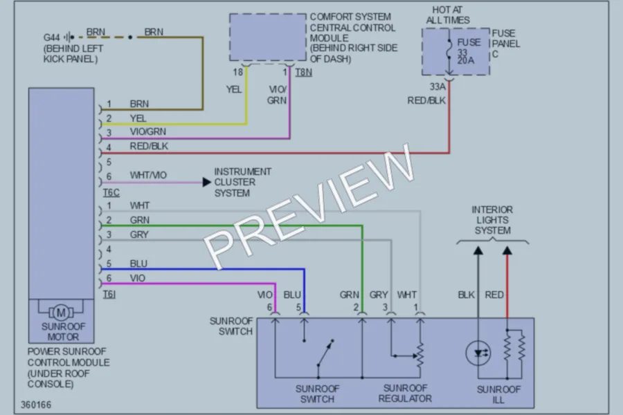 2012 Volkswagen GTI Power Top Sunroof wiring diagram preview