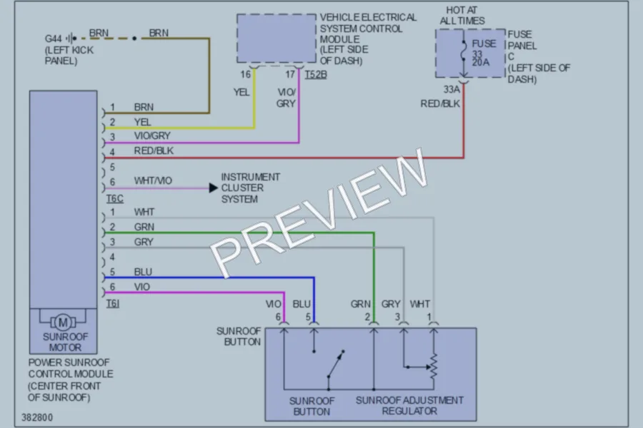 2012 Volkswagen Golf Power Top Sunroof wiring diagram preview