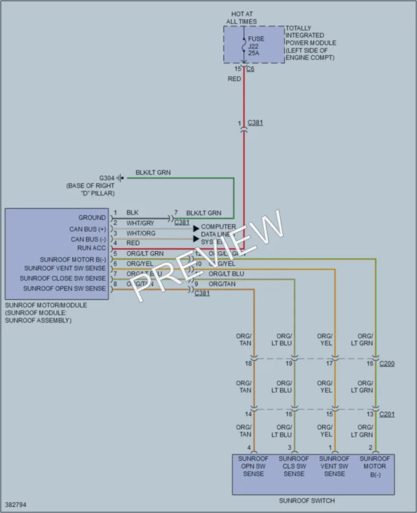 2012 Volkswagen Routan Power Top Sunroof wiring diagram preview