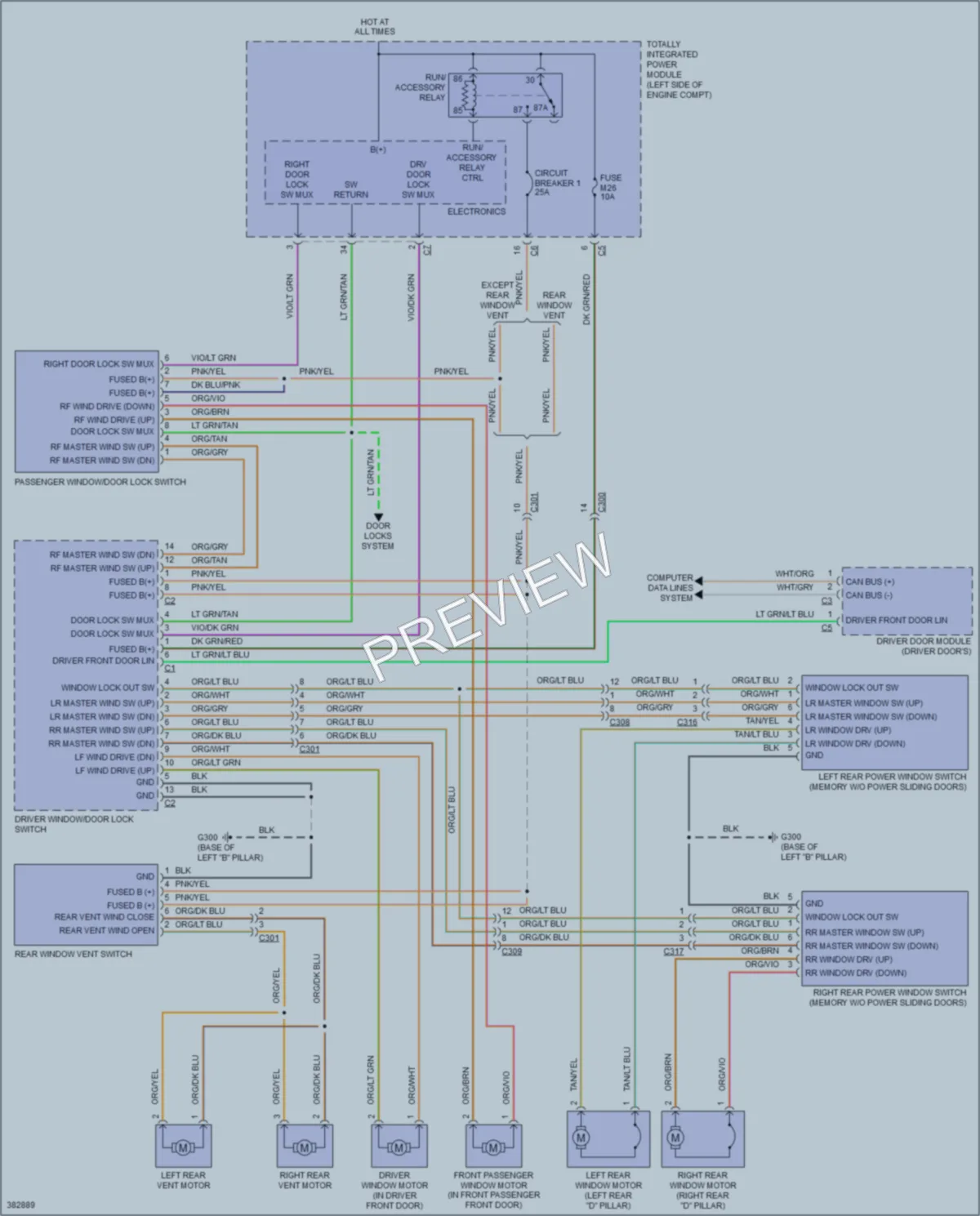 2012 Volkswagen Routan Power Windows wiring diagram preview