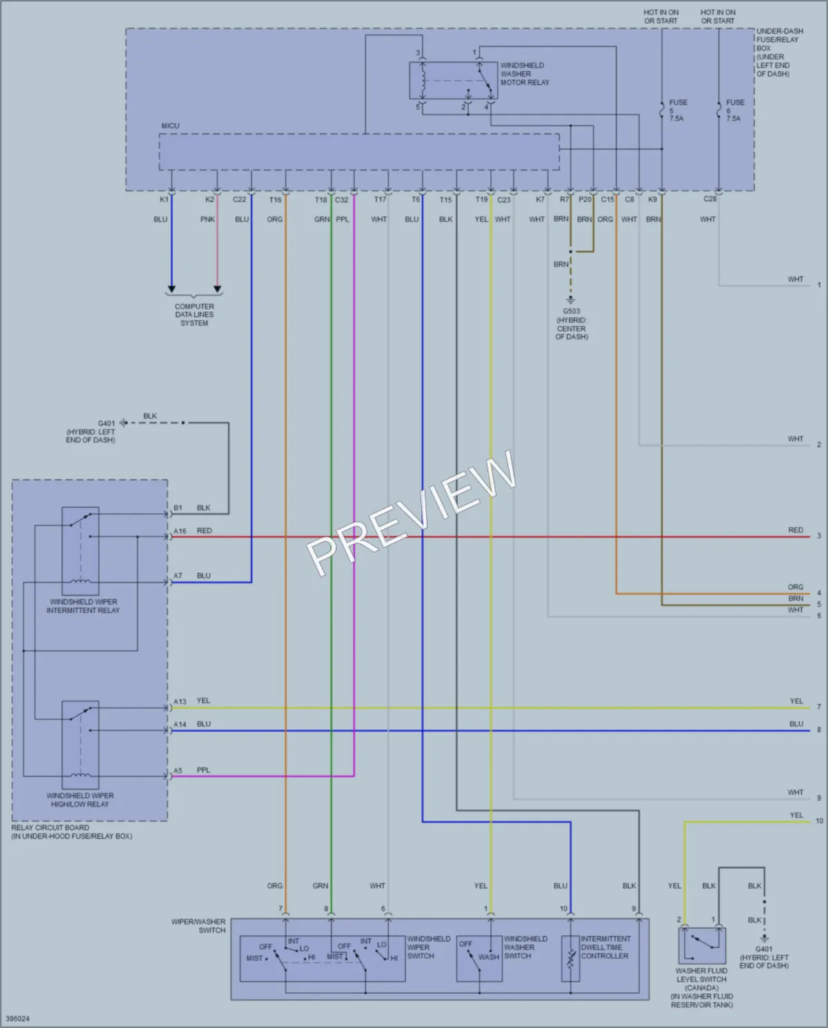 2013 Acura ILX Wiper Washer wiring diagram preview
