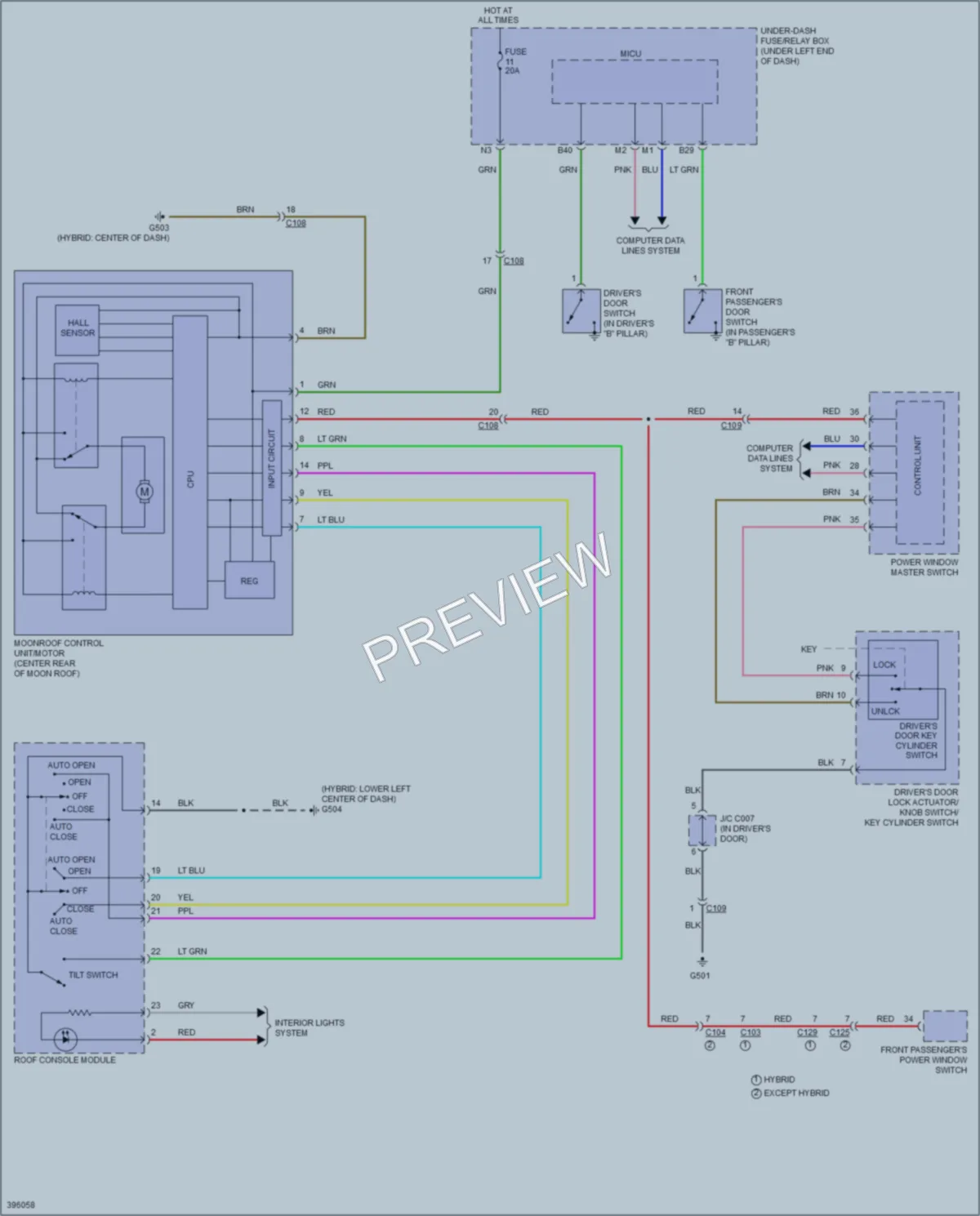 2013 Acura ILXHybrid Power Top Sunroof wiring diagram preview