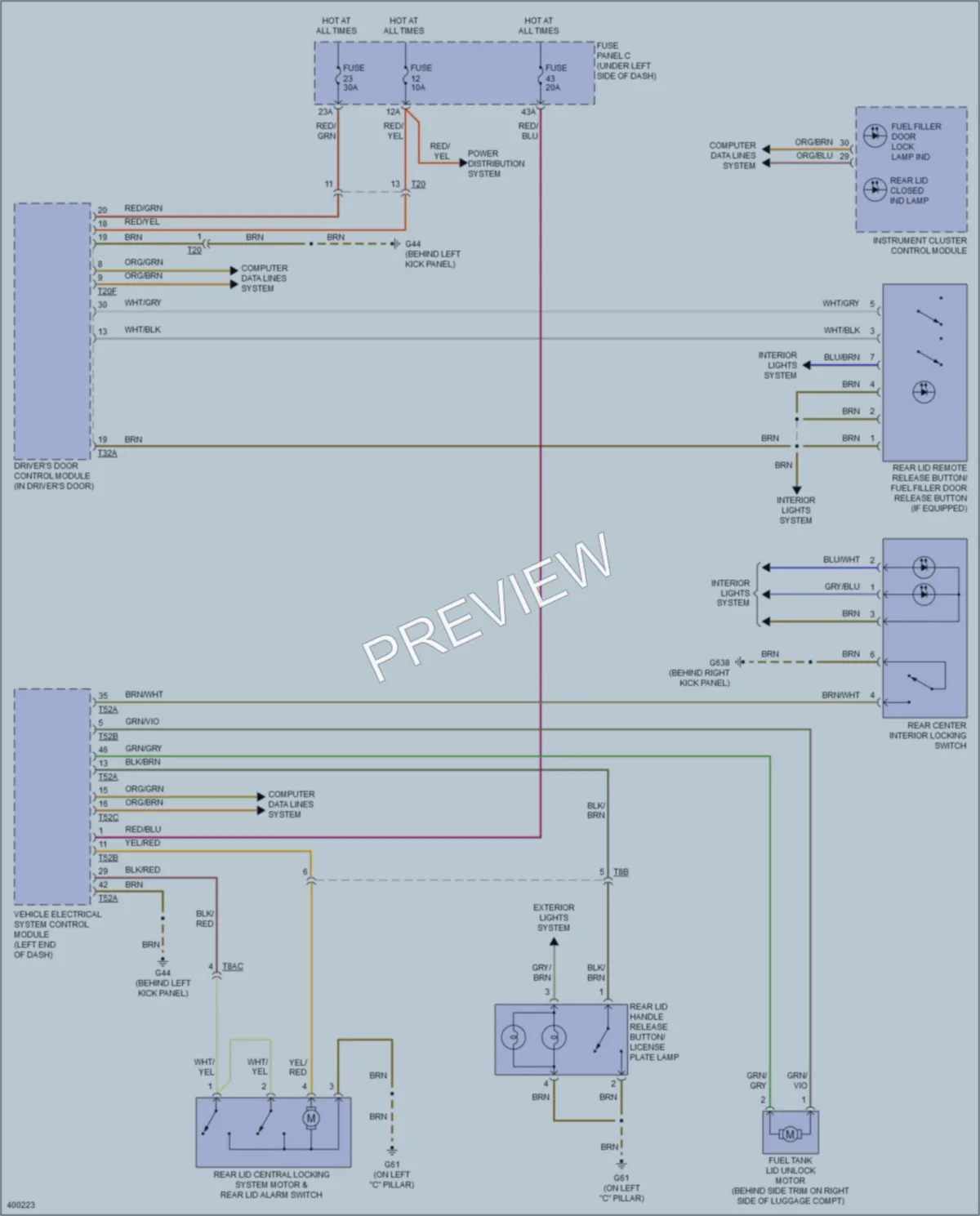 2013 Audi A3 Trunk Tailgate Fuel Door wiring diagram preview