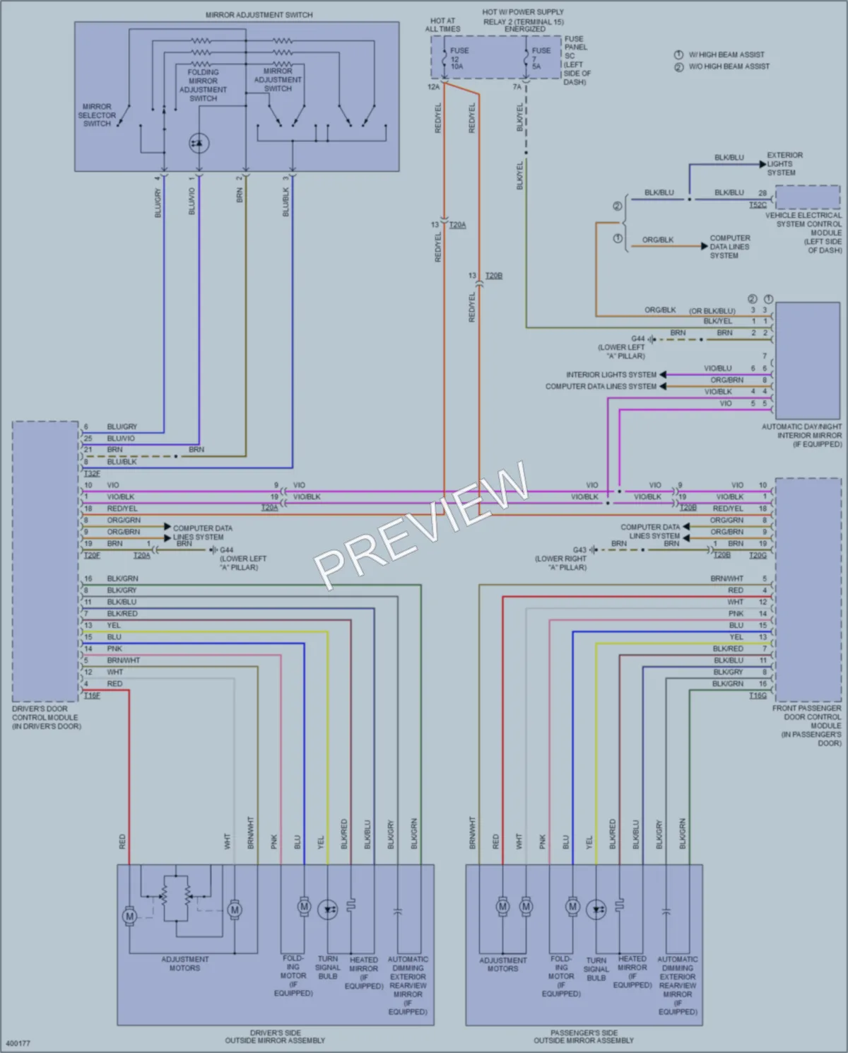 2013 Audi TTS Power Mirrors wiring diagram preview