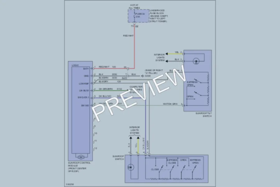 2013 Chevrolet Cruze Power Top Sunroof wiring diagram preview