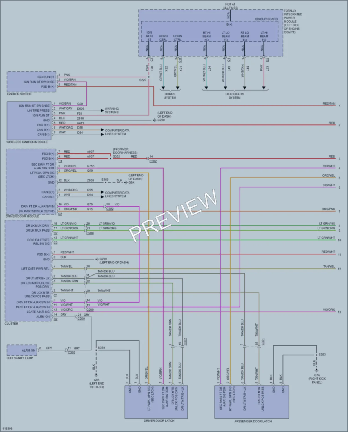 2013 Chrysler 200 Power Door Locks wiring diagram preview