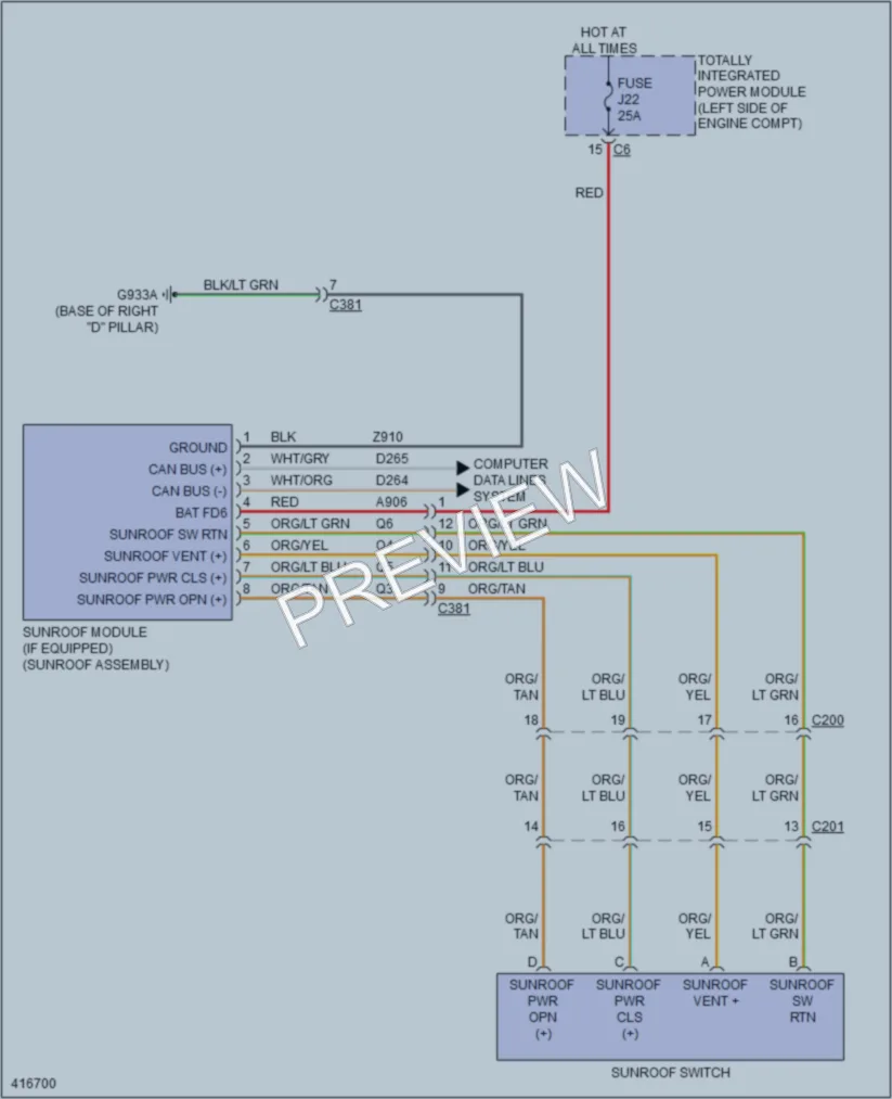 2013 Chrysler TownCountry Power Top Sunroof wiring diagram preview
