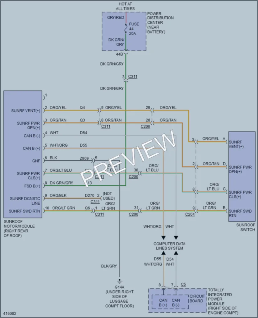 2013 Dodge Challenger Power Top Sunroof wiring diagram preview