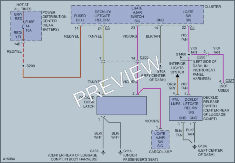 2013 Dodge Challenger Trunk Tailgate Fuel Door wiring diagram preview