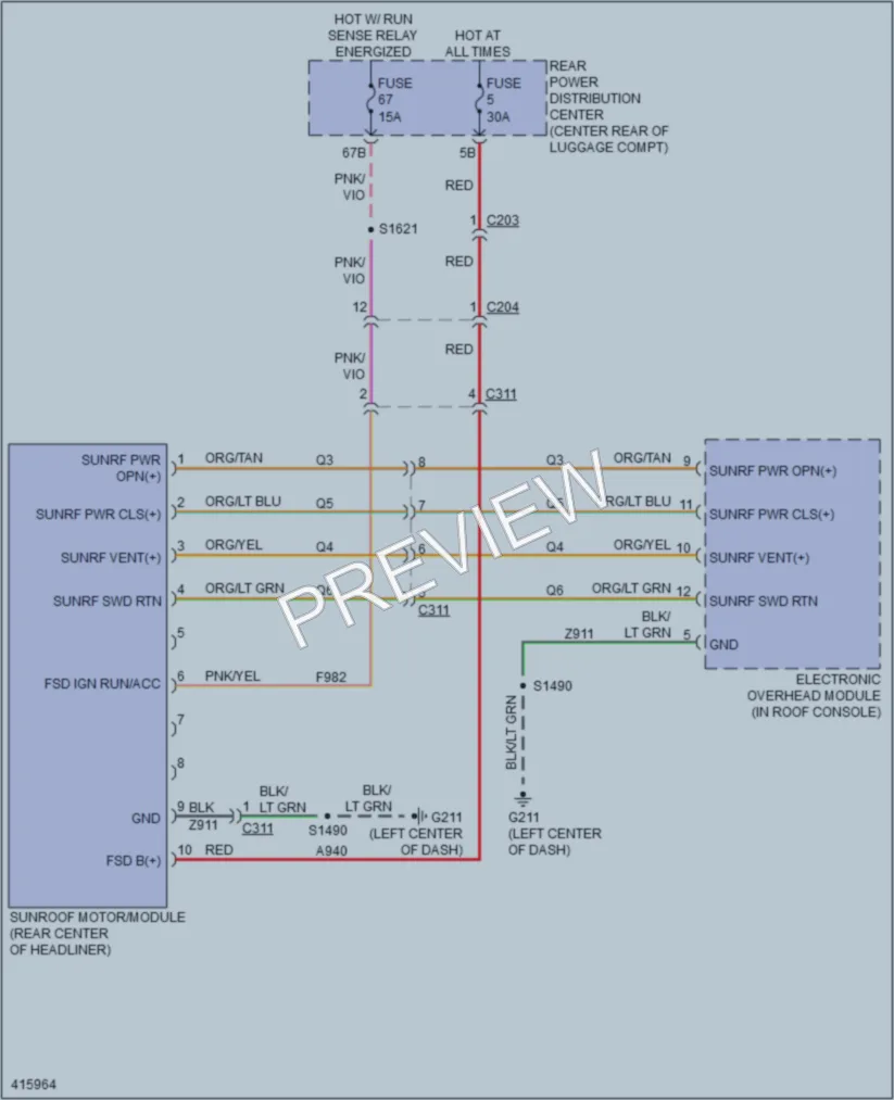 2013 Dodge Charger Power Top Sunroof wiring diagram preview