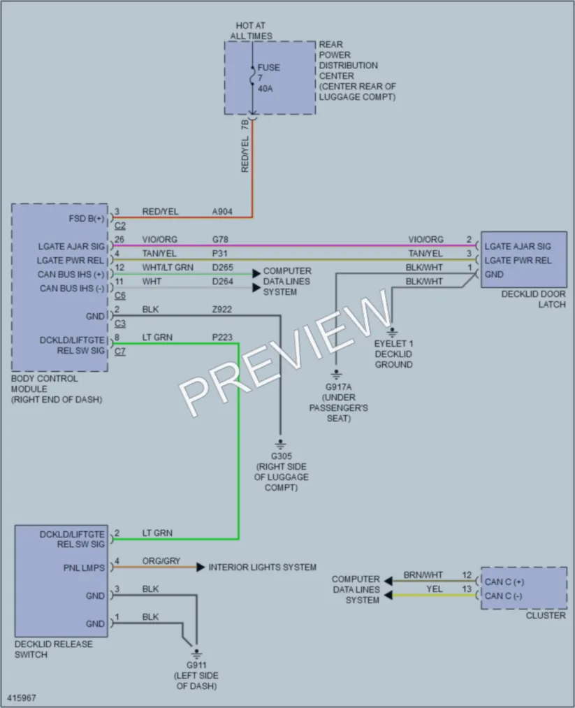 2013 Dodge Charger Trunk Tailgate Fuel Door wiring diagram preview
