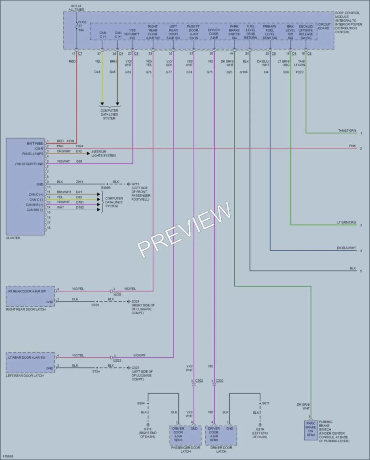 2013 Dodge Dart Instrument Cluster wiring diagram preview