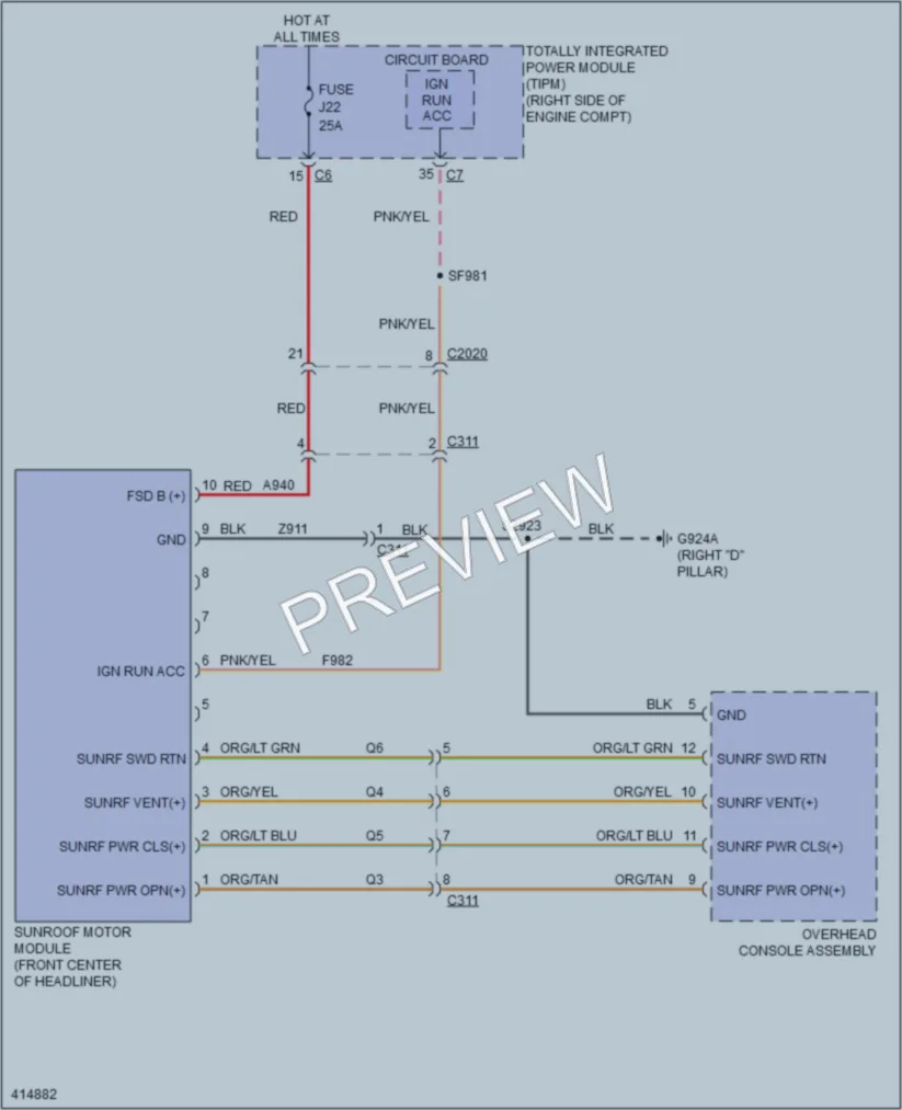 2013 Dodge Durango Power Top Sunroof wiring diagram preview
