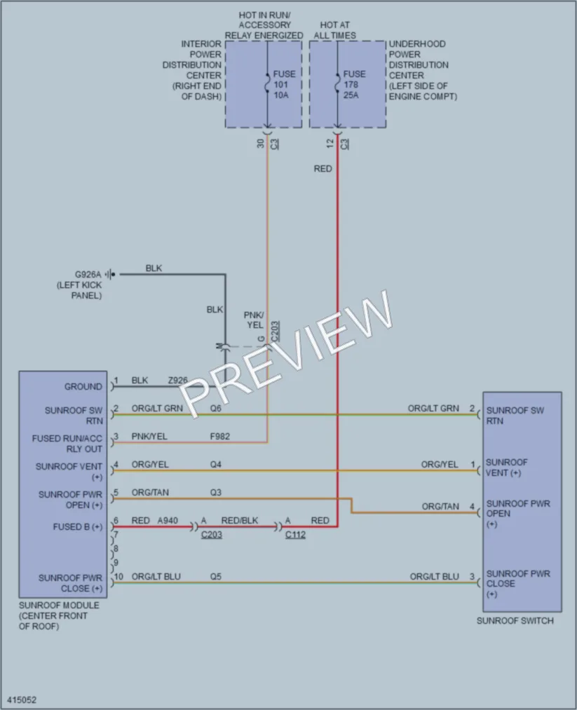 2013 Dodge Journey Power Top Sunroof wiring diagram preview