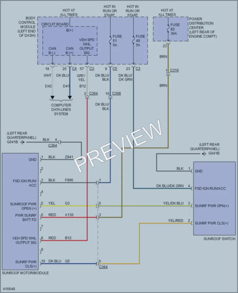 2013 Fiat 500 Power Top Sunroof wiring diagram preview