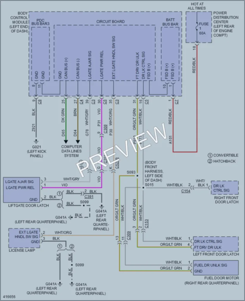 2013 Fiat 500 Trunk Tailgate Fuel Door wiring diagram preview