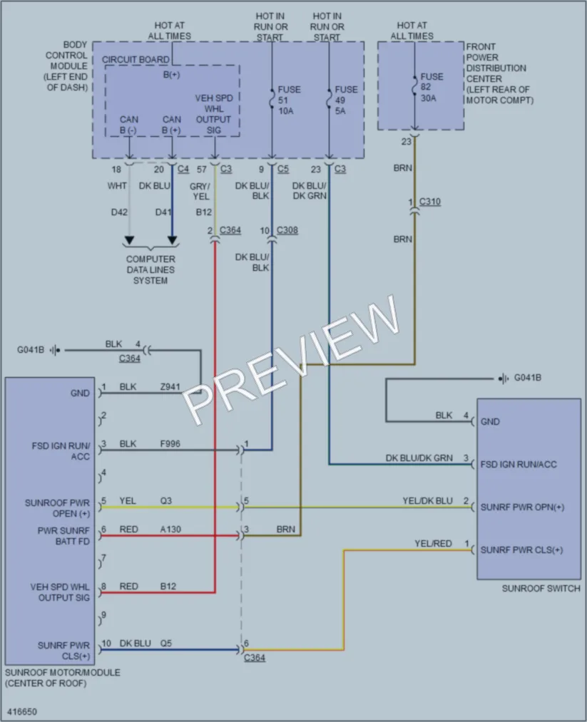 2013 Fiat 500e Power Top Sunroof wiring diagram preview