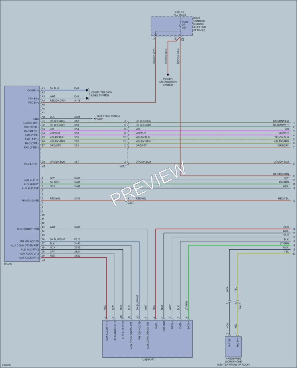 2013 Fiat 500e Radio wiring diagram preview
