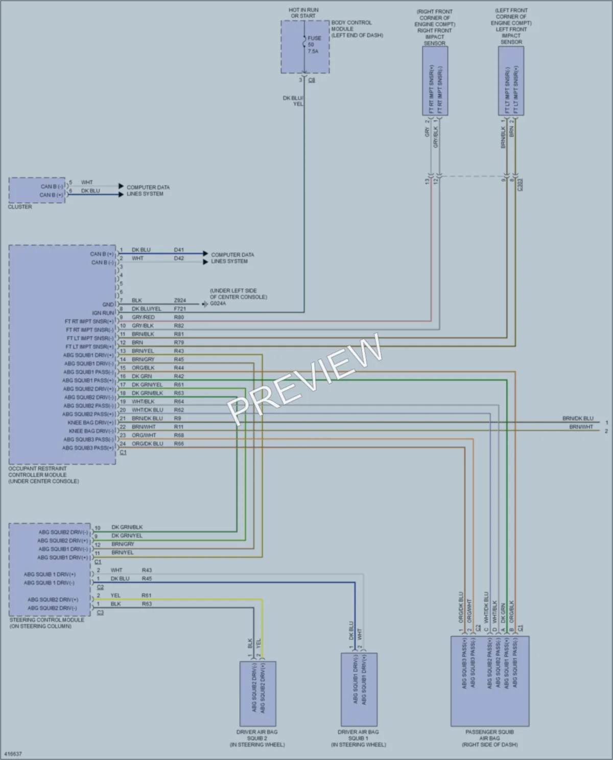 2013 Fiat 500e Supplemental Restraints wiring diagram preview