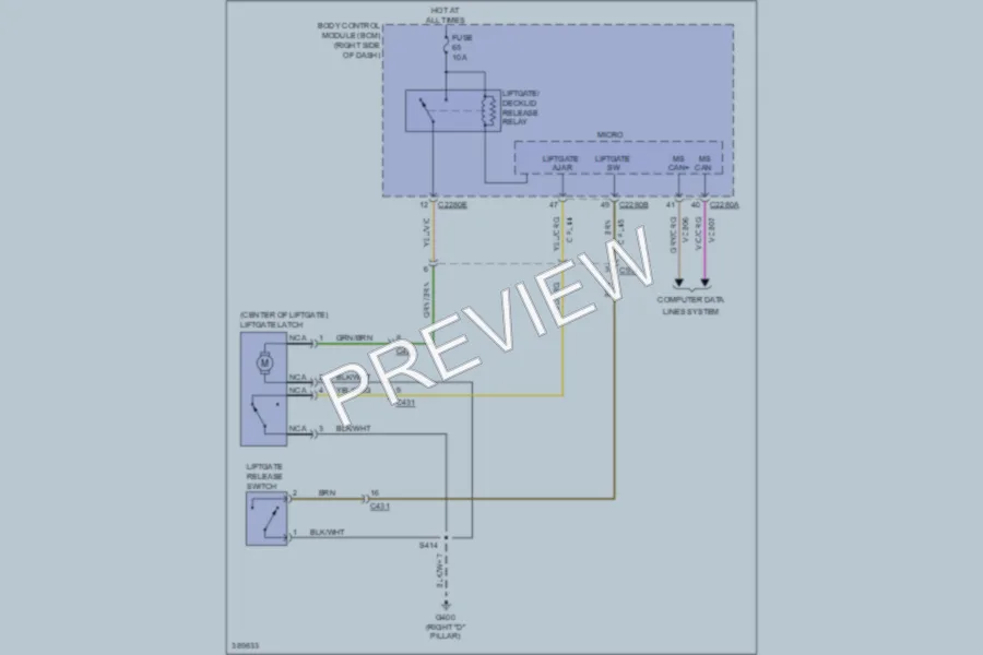 2013 Ford Escape Trunk Tailgate Fuel Door wiring diagram preview