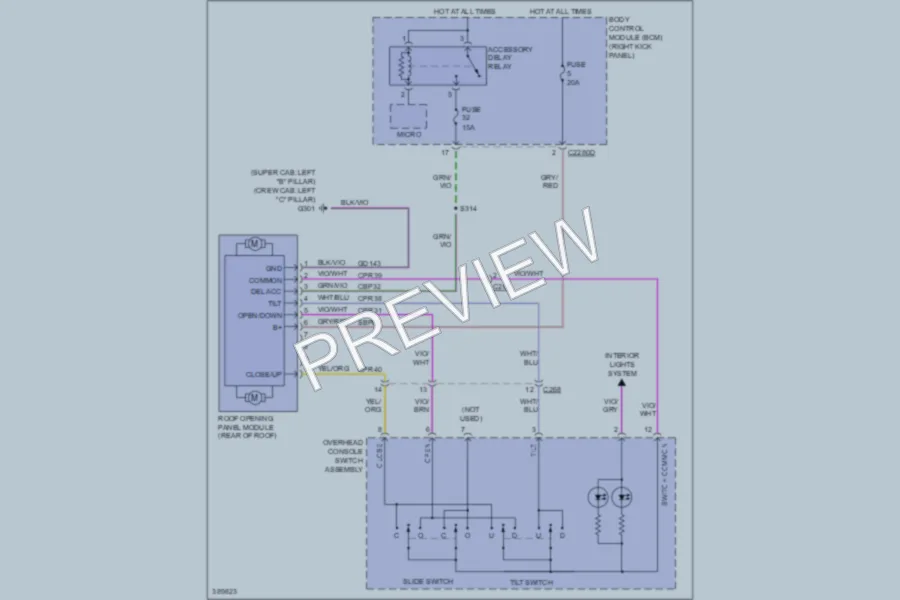 2013 Ford F550ChsCab Power Top Sunroof wiring diagram preview