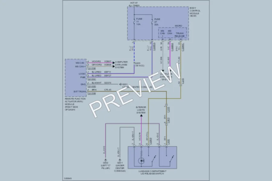 2013 Ford Taurus Trunk Tailgate Fuel Door wiring diagram preview