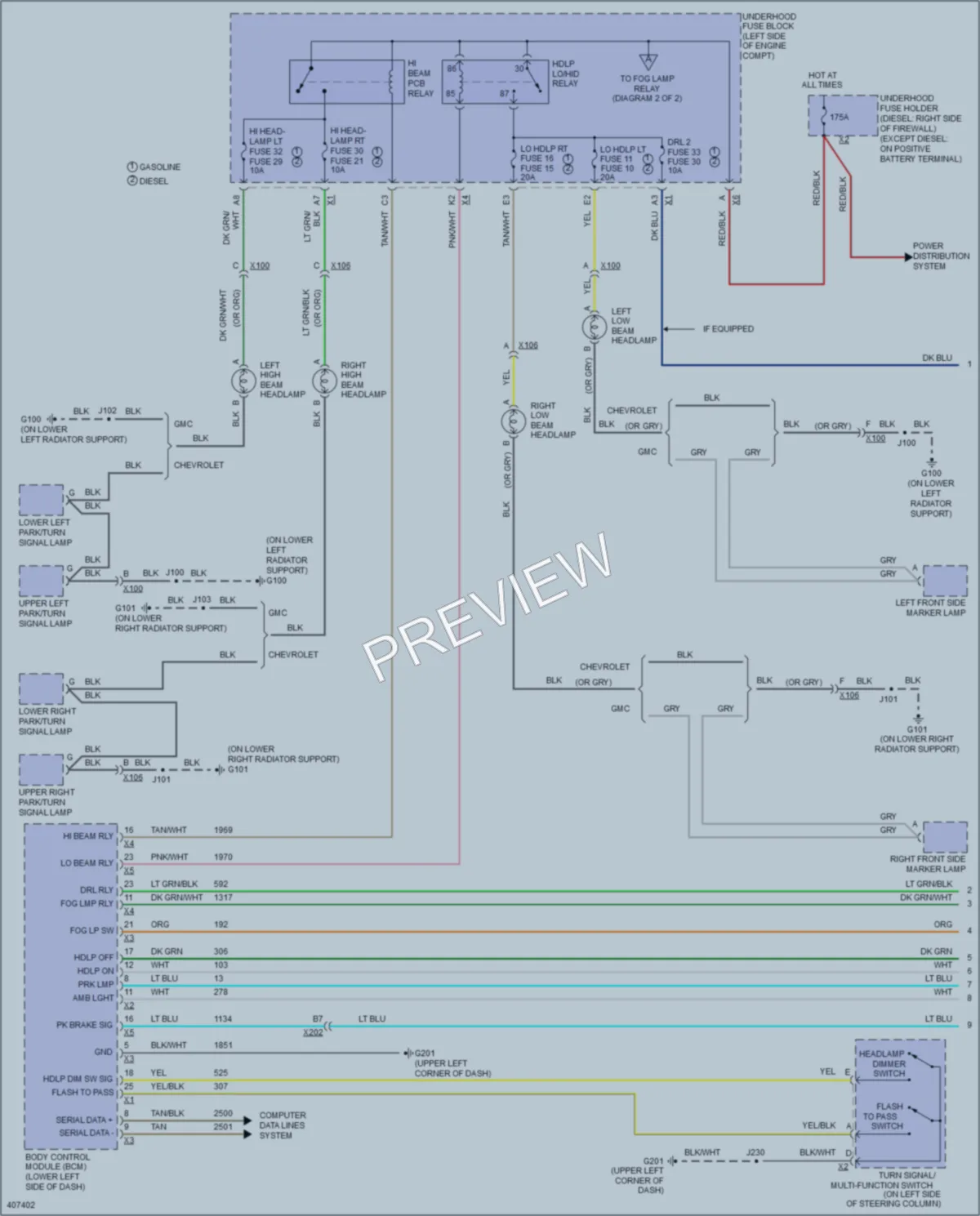 2013 GMC C1500PkupSierraDenali Headlights wiring diagram preview