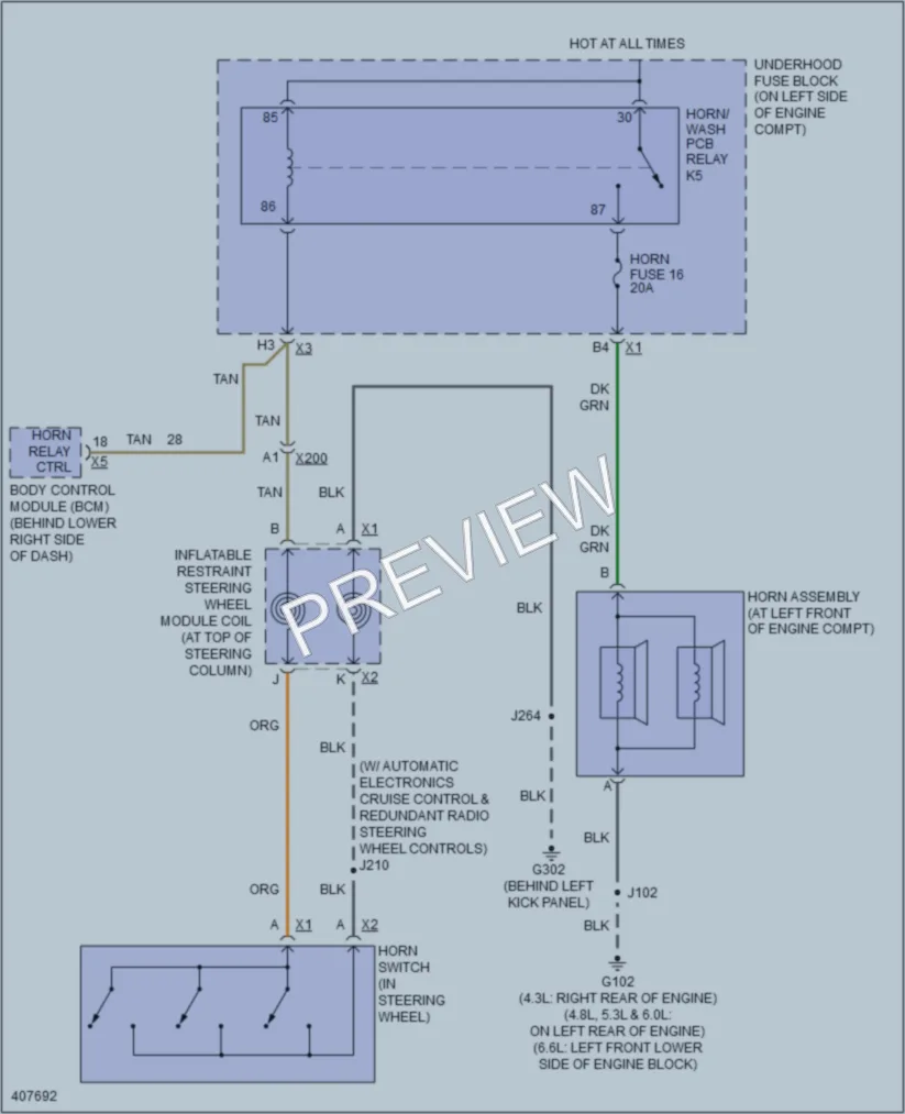 2013 GMC G2500 Horn wiring diagram preview