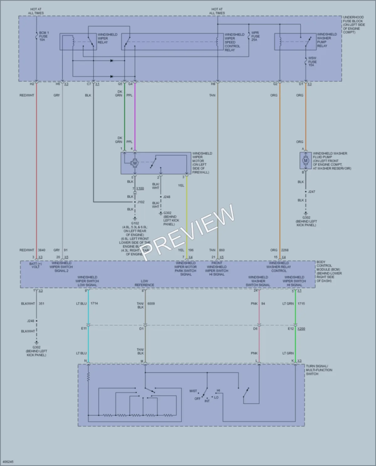 2013 GMC G2500 Wiper Washer wiring diagram preview