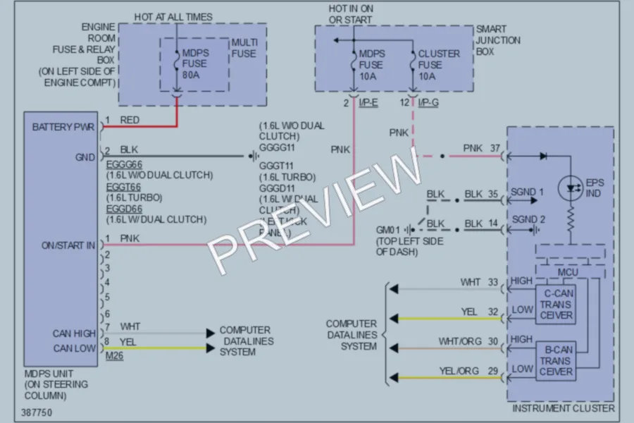 2013 Hyundai Veloster Electronic Power Steering wiring diagram preview
