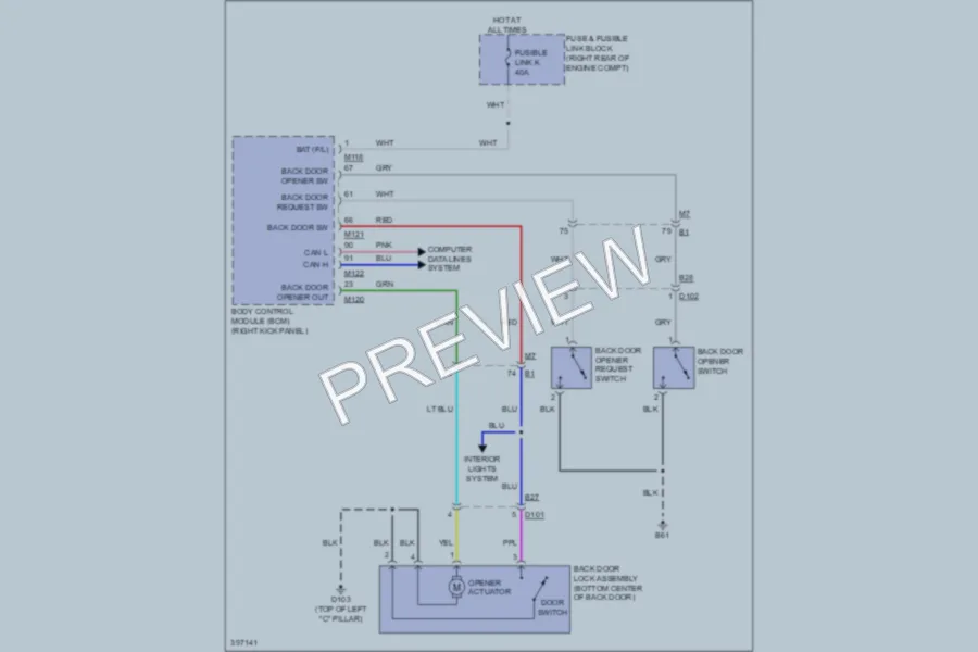 2013 Infiniti EX37 Trunk Tailgate Fuel Door wiring diagram preview