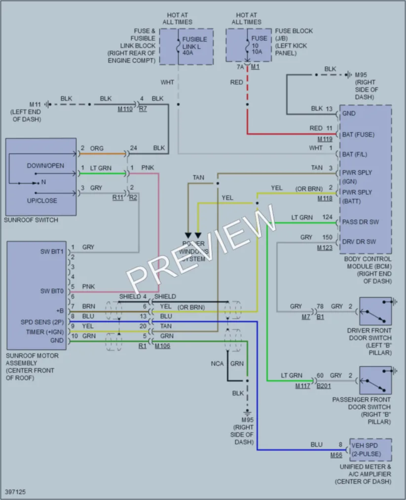 2013 Infiniti FX50 Power Top Sunroof wiring diagram preview
