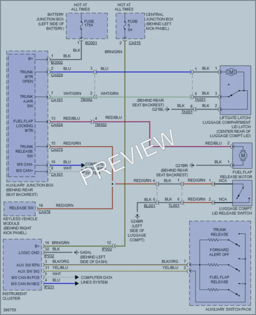 2013 Jaguar XKR Trunk Tailgate Fuel Door wiring diagram preview