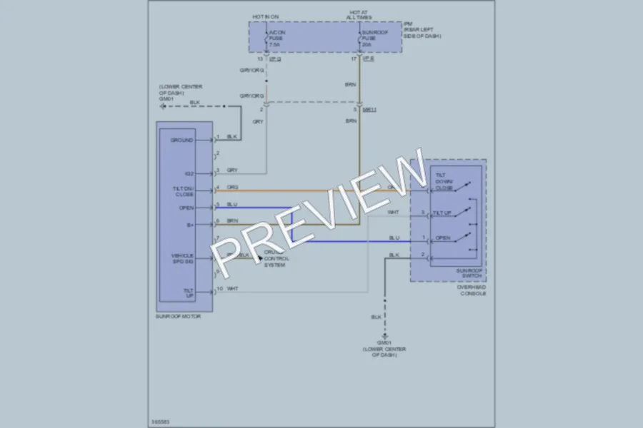 2013 Kia Sorento Power Top Sunroof wiring diagram preview