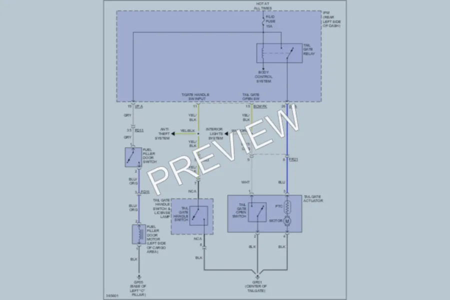 2013 Kia Sorento Trunk Tailgate Fuel Door wiring diagram preview