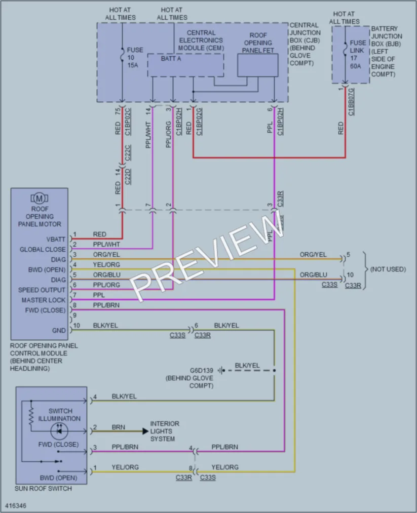 2013 LandRover LR2 Power Top Sunroof wiring diagram preview