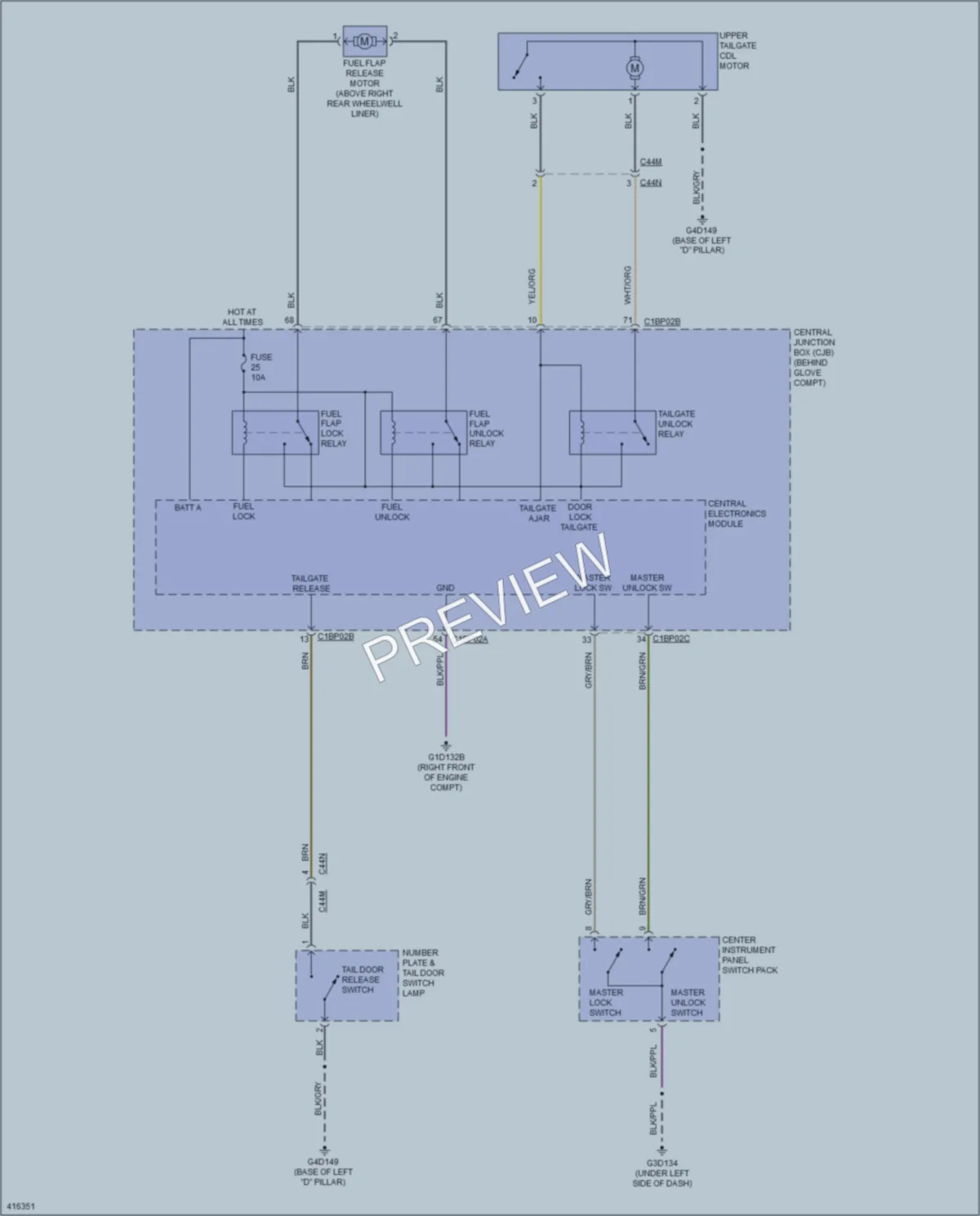 2013 LandRover LR2 Trunk Tailgate Fuel Door wiring diagram preview