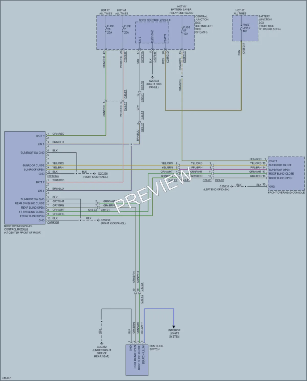 2013 LandRover RangeRover Power Top Sunroof wiring diagram preview