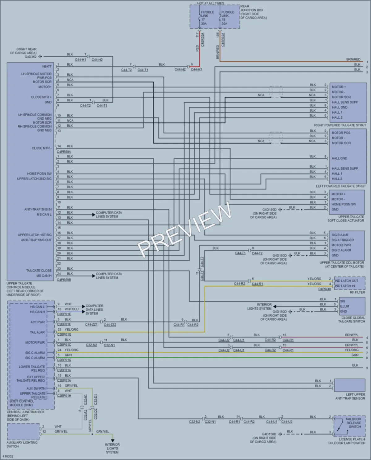 2013 LandRover RangeRover Trunk Tailgate Fuel Door wiring diagram preview