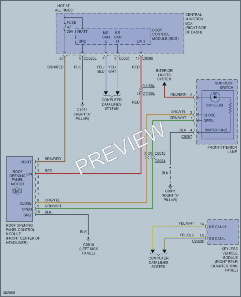 2013 LandRover RangeRoverSport Power Top Sunroof wiring diagram preview