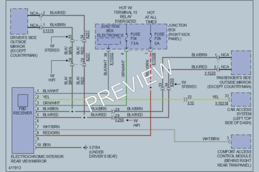 2013 MINI CooperCountryman Power Mirrors wiring diagram preview