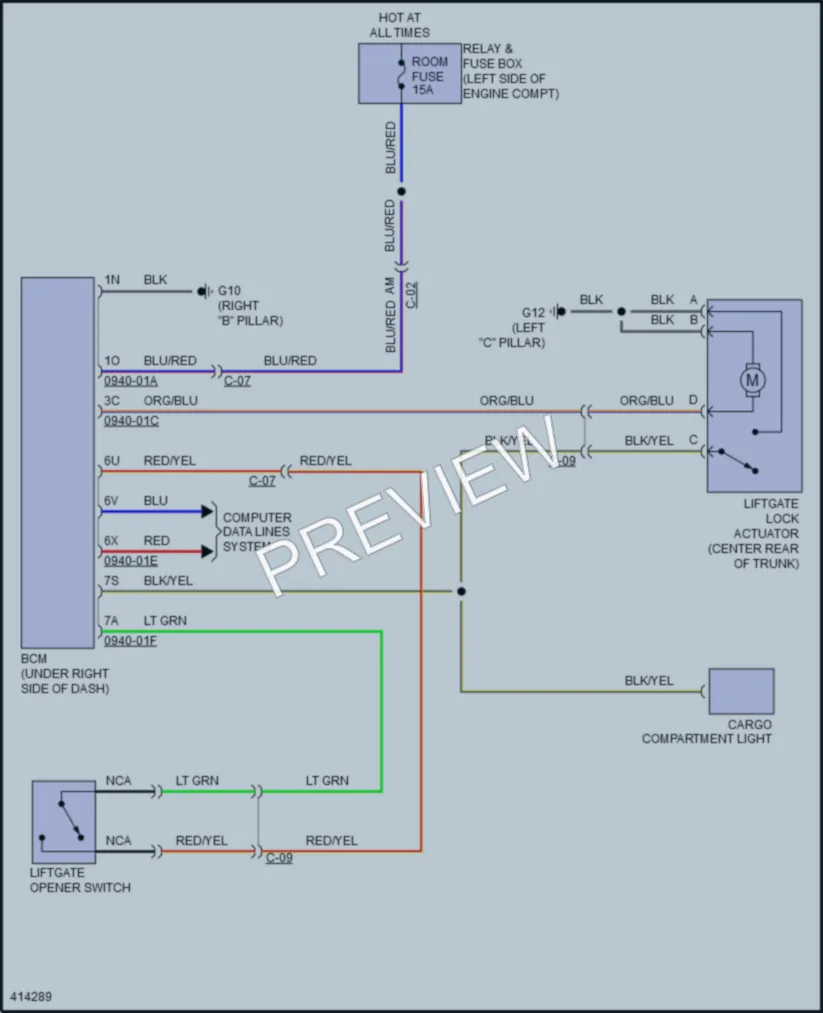 2013 Mazda 2 Trunk Tailgate Fuel Door wiring diagram preview